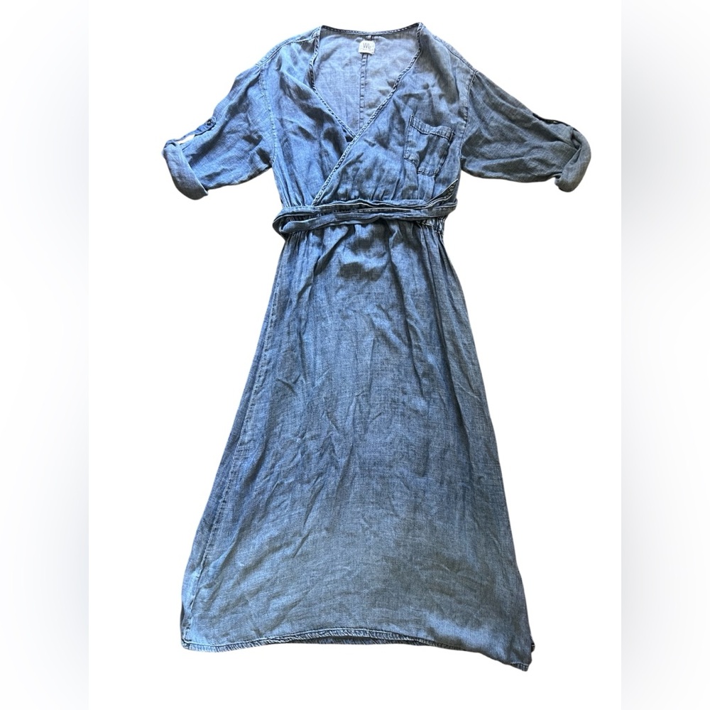 Wash Lab Blue Chambray Crossover Midi Dress | Small